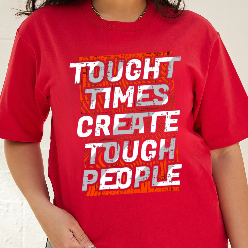 Red t-shirt with motivational quote on a plain background