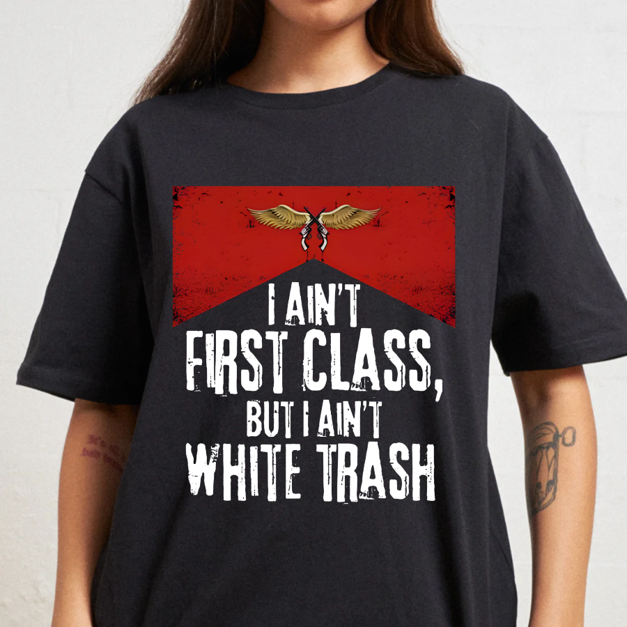 Black t-shirt with a graphic and text on a plain background