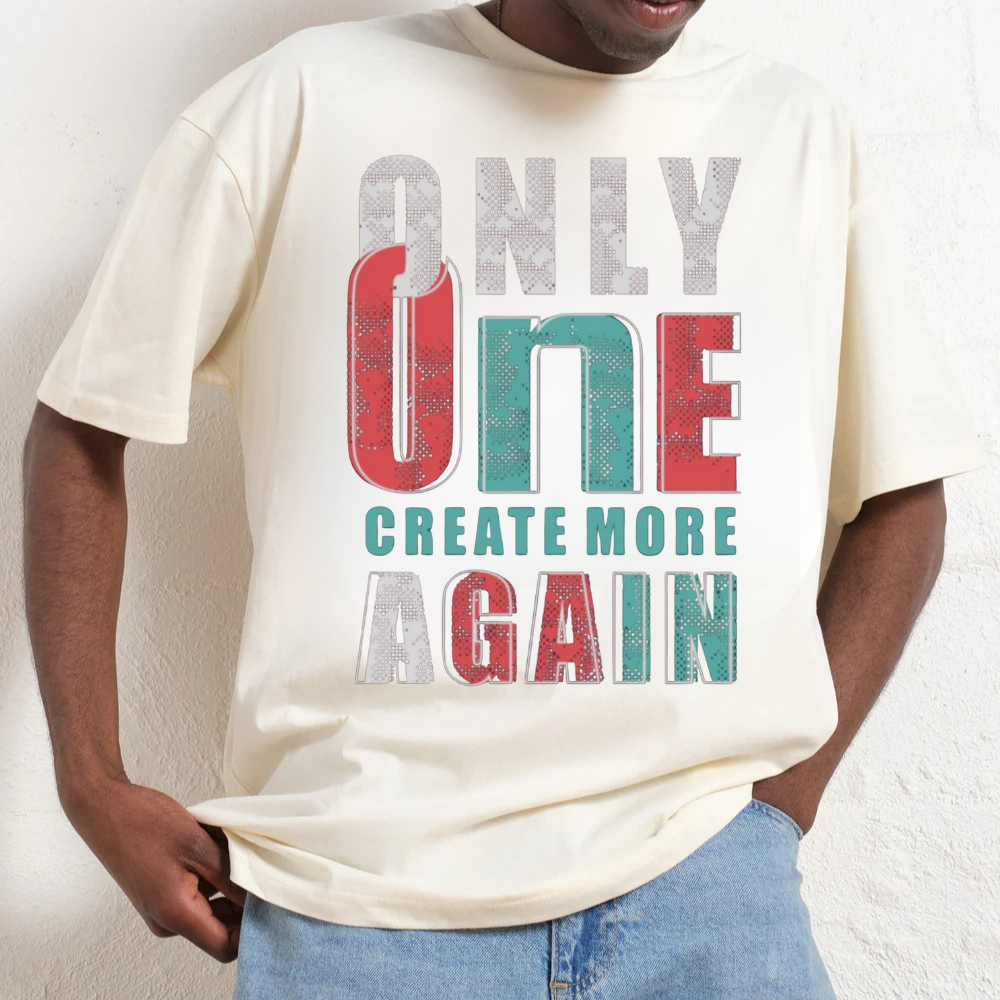 Premium oversized graphic tee featuring 'Only One Create More Again' design, perfect for casual 90s-inspired style.