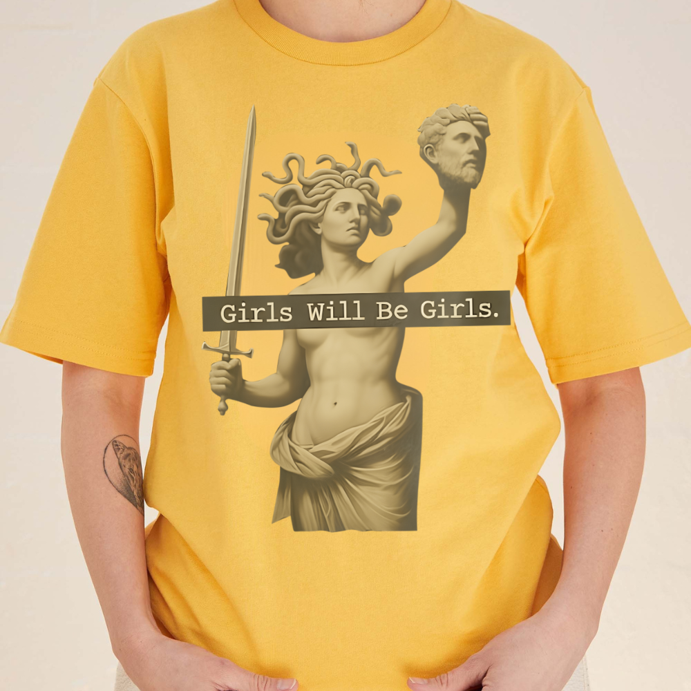 Yellow t-shirt with colorful 'BROLYAN' design on a plain background