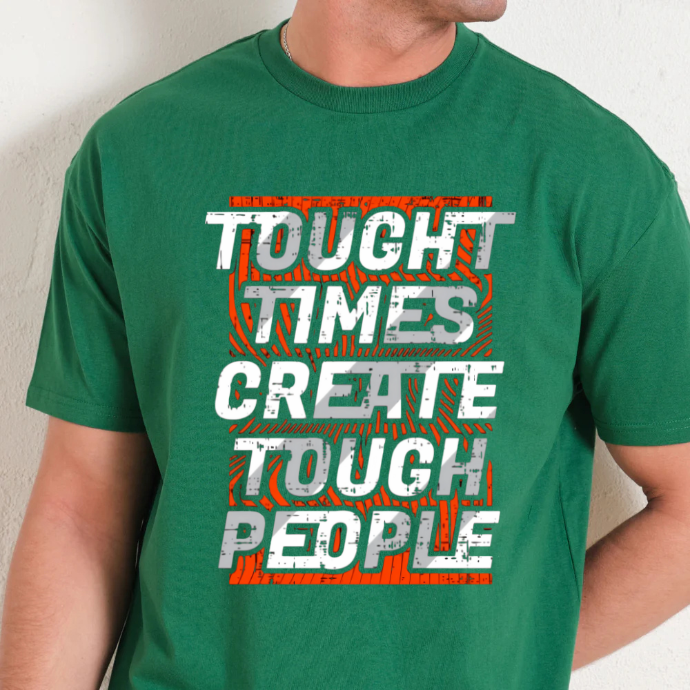 Green t-shirt with motivational quote on a plain background